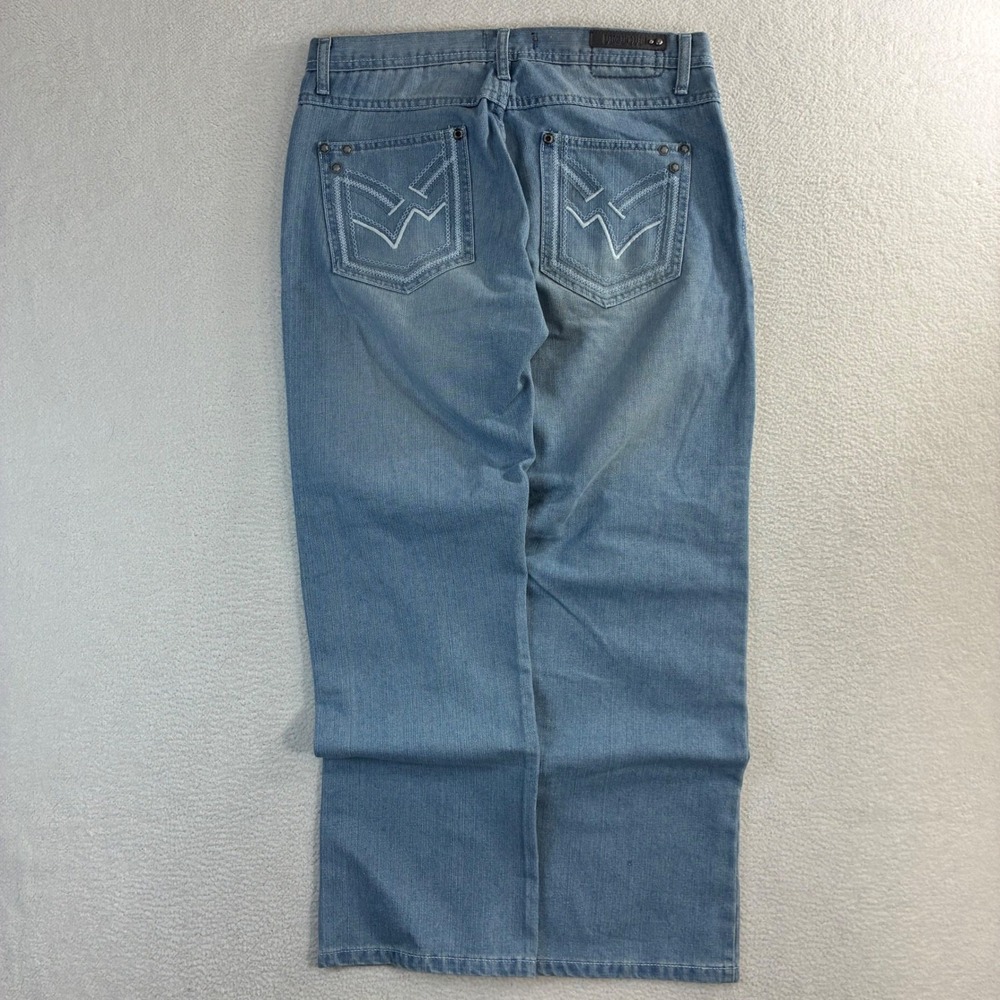 Y2K Premium Baggy‎ Jeans Men 34x30 Blue Distressed Faded Embroidered Straight